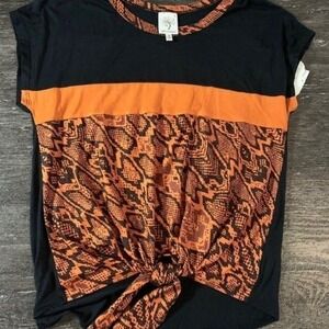 Self Esteem Snake Skin Print Shirt Orange Black Size S Tie Bottom NWT